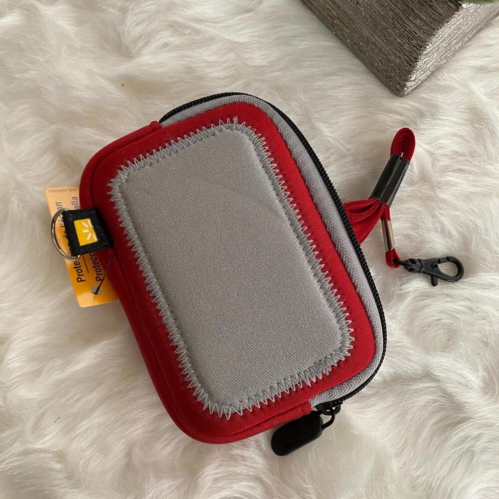 Case Logic Small Electronics Pouch with Clip - Red and Gray